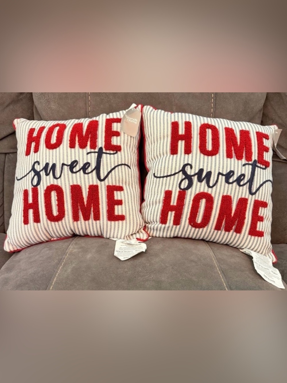 Kirklands Throw Pillow Pair with Red and Navy 'Home Sweet Home'